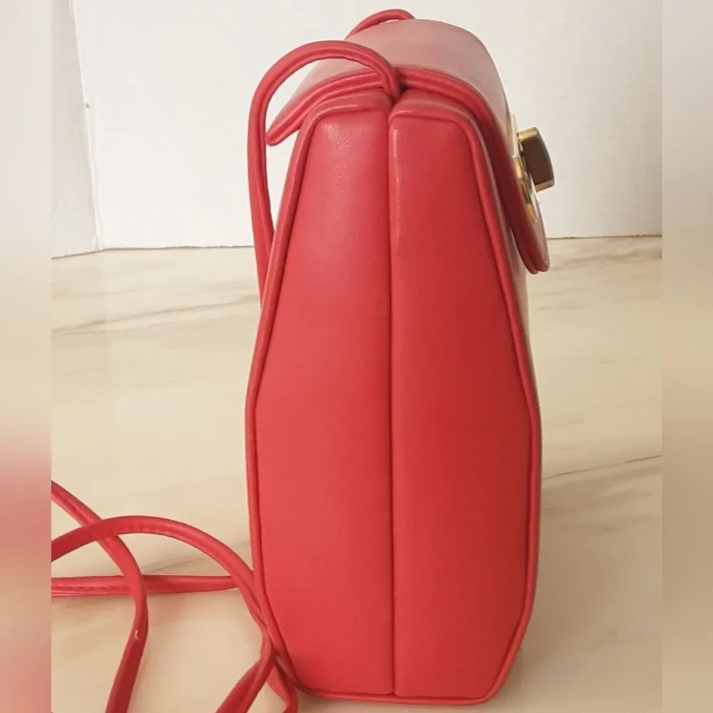 ANDE' Minimalist Red Box Vegan Leather Gold Tone Hardware Crossbody Bag - Vtg
